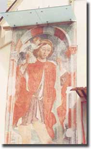 Das Christoporus-Fresko an der Kirche von Oberolang